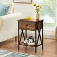 thumbnail image 2 of VECELO Set of 2 Nightstand with Drawer and Open Storage Shelves, Bedside End Table for Bedroom Living Room, Brown, 2 of 9