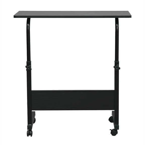 Qiushi C-Shape Side Table with Wheels and Adjustable Height, Black (1 Piece)