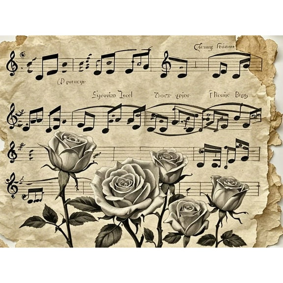 Music Notes with Rose 5D Diamond Painting DIY Kits Diamond Art Full Round Drill Rhinestones by Number Embroidery Arts and Crafts for Living Room Home Wall Decor 12x16 inch / 30x40cm