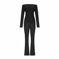 thumbnail image 4 of Penkiiy Women's 2 Piece Outfit Off the Shoulder Long Sleeve Crop Top and Flare Leg Pants Set S Black, 4 of 6
