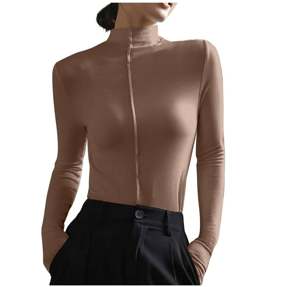 FAIWAD Turtleneck Undershirts for Womens Long Sleeve Slim Stretch Solid Color Pullover Tops