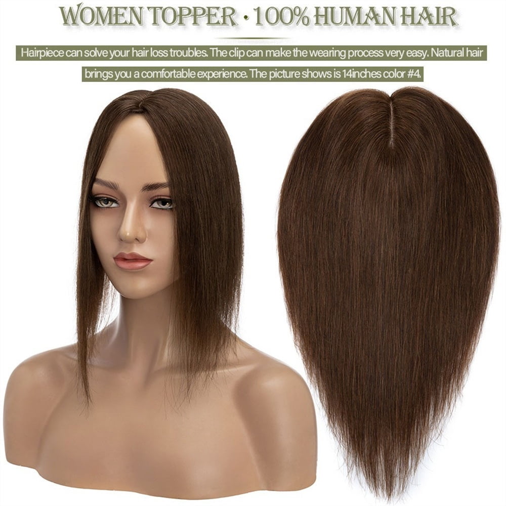 6-18 Inch Human Hair Topper for Women, Real Human Hair No Bangs 10*12 CM Injection Silk Base Hair Topper Clip In Straight Hair Extensions Hairpieces