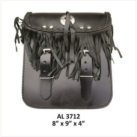 Motorcycle Travel Medium Fringe & Braid Sissy bar leather bag With Silver