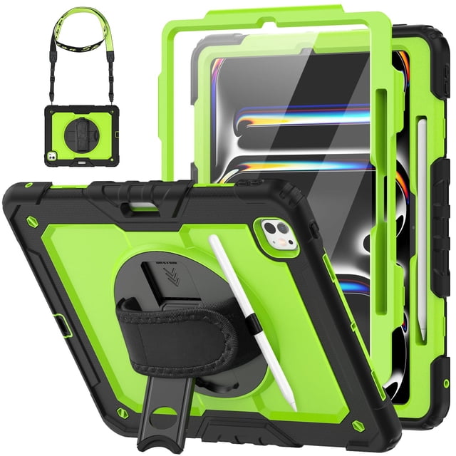 Funda para iPad Pro 13 HXCASEAC Resistente a Golpes con Soporte para Lápiz Verde