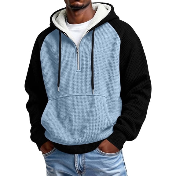 Turilly Hoodies Mens Color Block Fleece Hoodie Loose Casual Drawstring Pullover Top