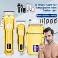 thumbnail image 1 of Men Hair Clipper Kit 3 in 1 Cordless Haircut Set Electric Shaver Beard Trimmer Stainless Steel Blades LCD Display USB Charging Cables Razor, 1 of 8