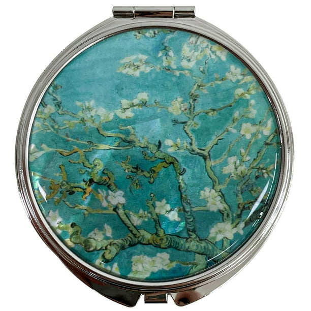 Nacreh Maquillaje portátil compacto espejo de doble aumento cosmético plegable estilo de bolsillo diseño único de nácar (flor de almendro)