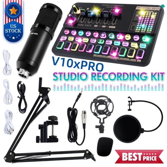 Condenser Microphone Bundle Audio Mixer BM-800 Podcast Microphone with Voice Changer, Studio Equipment for Laptop Computer Vlog Living Broadcast Live Streaming YouTube TikTok