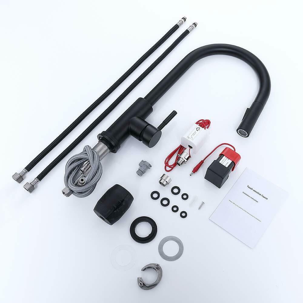 Zovajonia Automatic Touch Sensor Swivel Kitchen Faucet with Pull down Sprayer Matte Black