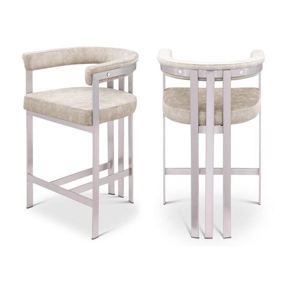 Meridian Furniture Marcello Beige Velvet Counter Stool (Set of 2)
