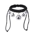 thumbnail image 1 of Collar tejido a mano con cascabel pequeño ajustable y hueco para mascotas, collar personalizado para perros, talla M, color negro, 1 of 7