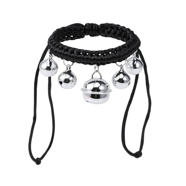 Collar tejido a mano con cascabel pequeño ajustable y hueco para mascotas, collar personalizado para perros, talla M, color negro