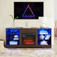 thumbnail image 3 of Fireplace TV Stand w/LED Lights, TV Stands for 65 Inch TV with Large Storage, Entertainment Center Media Console with Fireplace, 7-color Light, 3-level Adjustable 3D Flame, Power Outlet, 3 of 11