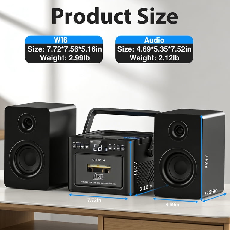 Jazmm Stereo System for Home with Boombox CD and Cassette Player