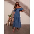 thumbnail image 6 of Women's fashionable loose round neck ruffled flared denim dress, 6 of 6