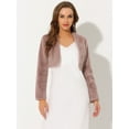 thumbnail image 3 of DARING DIVA Women's Cropped Open Front Faux Fur Short Shrug Jacket S Dusty Pink, 3 of 6