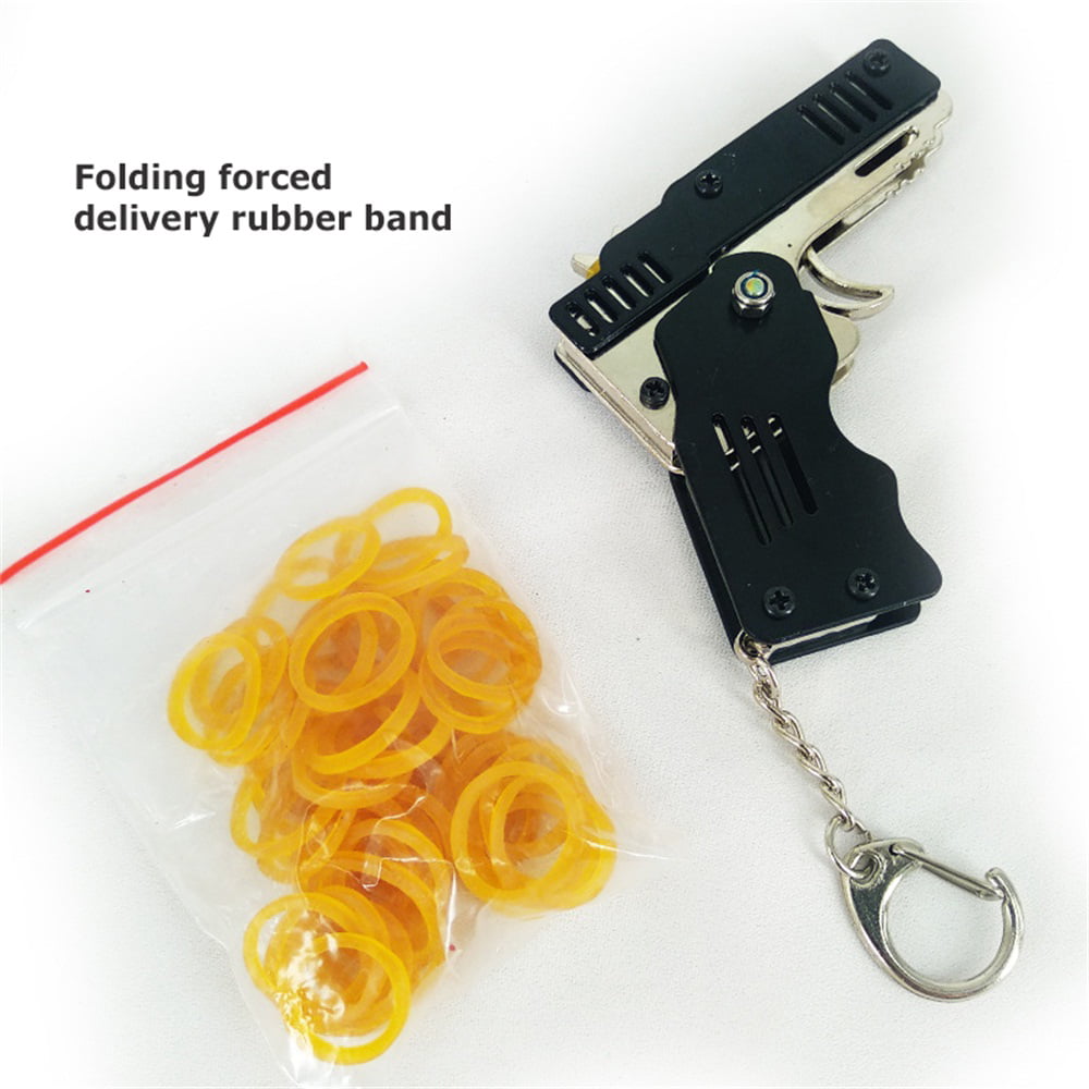 Wuztai Rubber Bands Toy Metal Foldable Shooting Toys Playing Rubber Band Kids Gift for Boys Girls Black