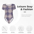 thumbnail image 4 of Kdxio Justaucorps à Carreaux Vichy Floral Violet pour Femmes Manches Courtes Col Rond Modal Doux Confortable Ajusté Aguichant Haut-Petit, 4 of 7