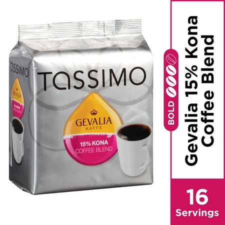 Hualalai Kona Coffee - Gevalia 15% Kona Blend Coffee, T-Discs for Tassimo Brewing Systems, 16 Count