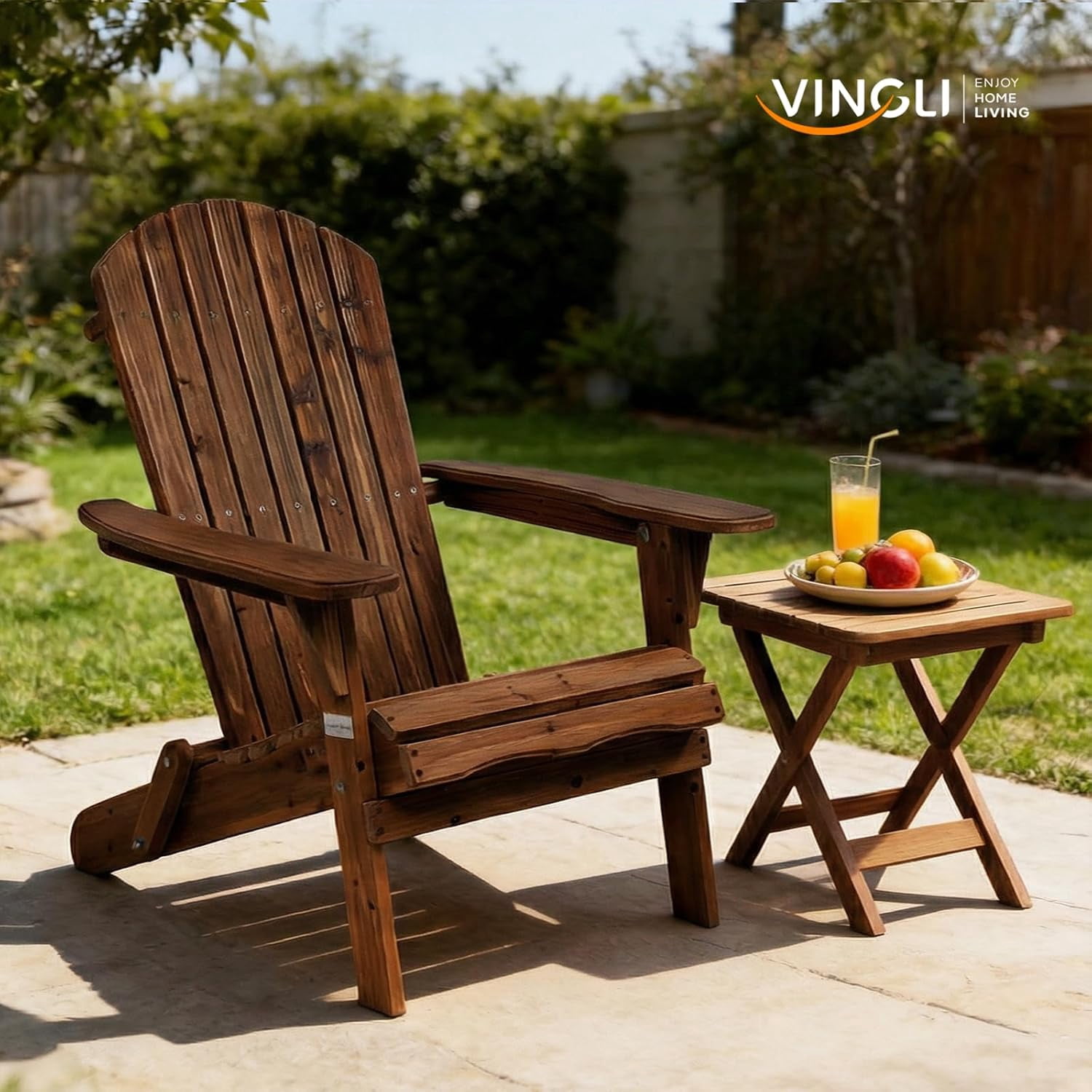 PEXMOR Folding Adirondack Chair, Wood Accent Fire Pit Chair, Outdoor Patio Lounge