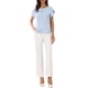 thumbnail image 2 of INSPIRAR CHIC Estilo Top de Manga Corta para Blusas Casuales de Mujer con Frente Plisado Cuello Redondo Camisetas Básicas de Verano M Azul Claro, 2 of 6