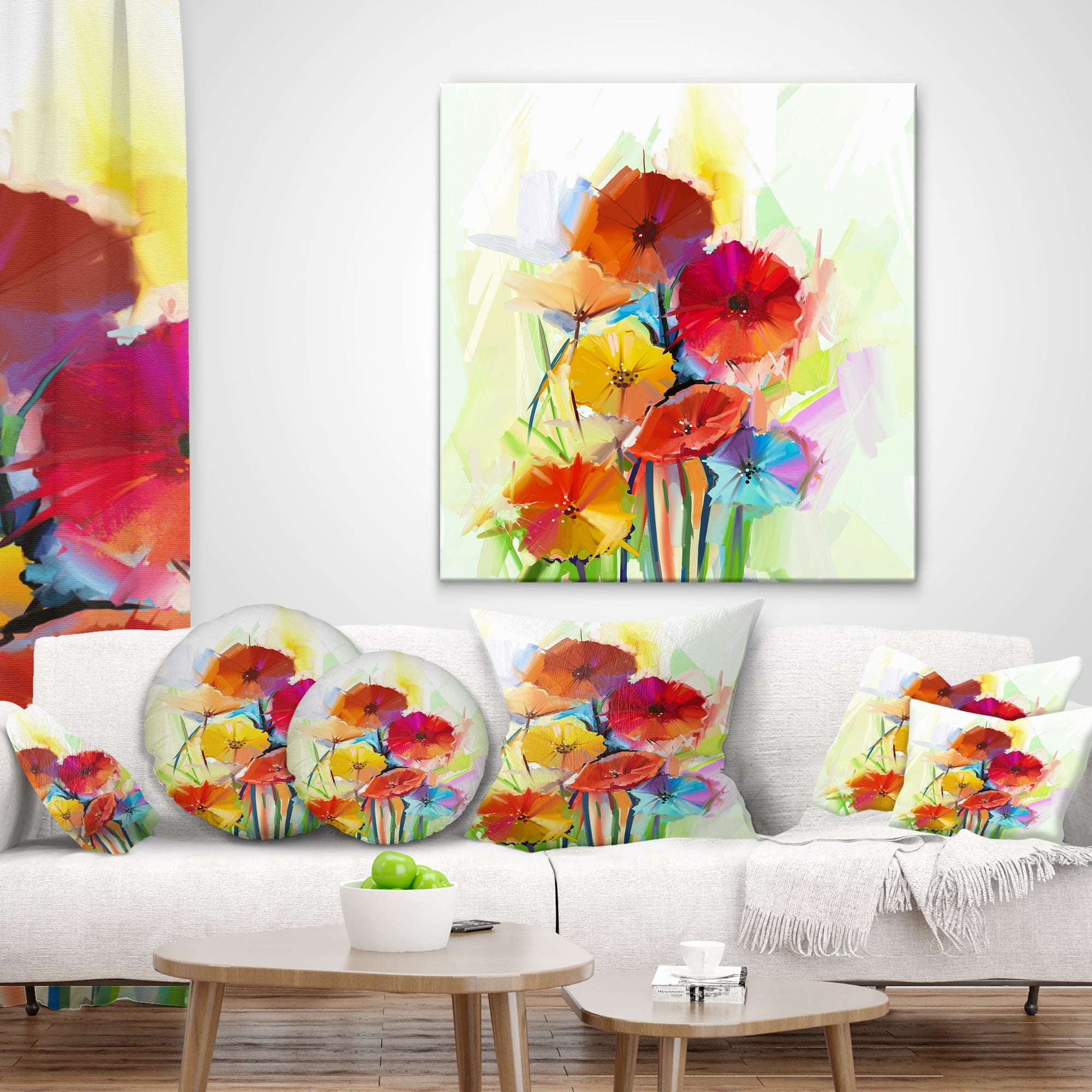 Designart Yellow and Red Gerbera Flowers - Floral Throw Pillow - 16x16