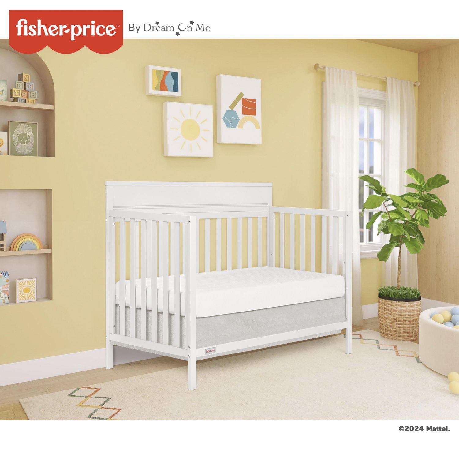 Fisher-Price Miles 5-in-1 Convertible Crib by Dream On Me, 3 height setting