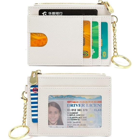 shiyou-Small Pocket Wallet Slim RFID Blocking Card Holder Keychian Zipper Coin Purse Mini Cash & Coin & Cards Case for Women Men, White, Slim Card Case