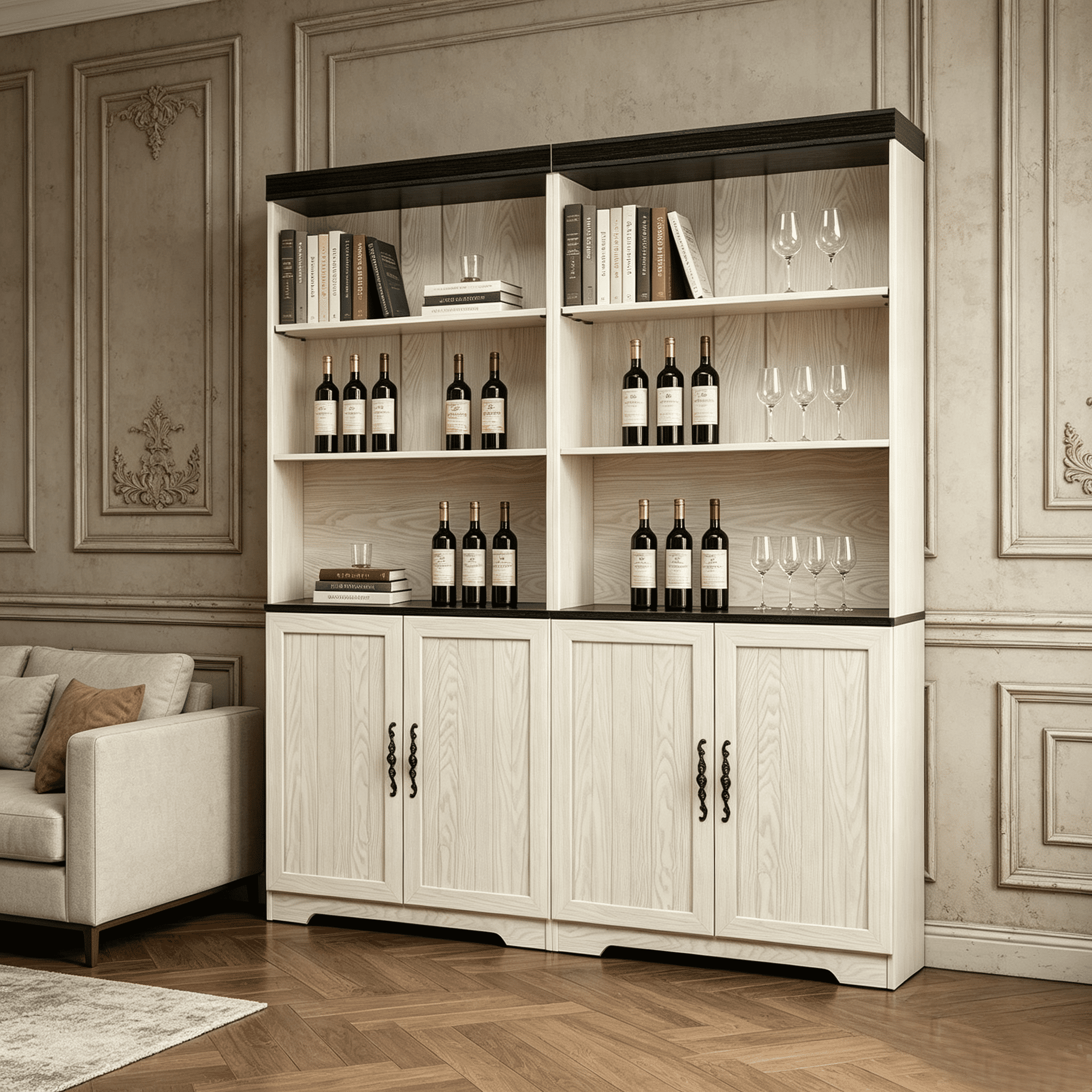 71" Tall 2 PCS Storage Bookcase with Adjustable Open Shelves and oor Cabinet, 3 Tier Display Bookshelf
