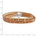 thumbnail image 2 of Stainless Steel Lord's Prayer Tan Leather Wrap 21 Inch Bracelet (21 X 5) Made In Italy bf3231-sm, 2 of 5