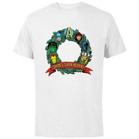 Marvel Avengers Santa’s Super Helpers Faces Retro Holiday – Short Sleeve Cotton T-Shirt for Adults – Customized-White