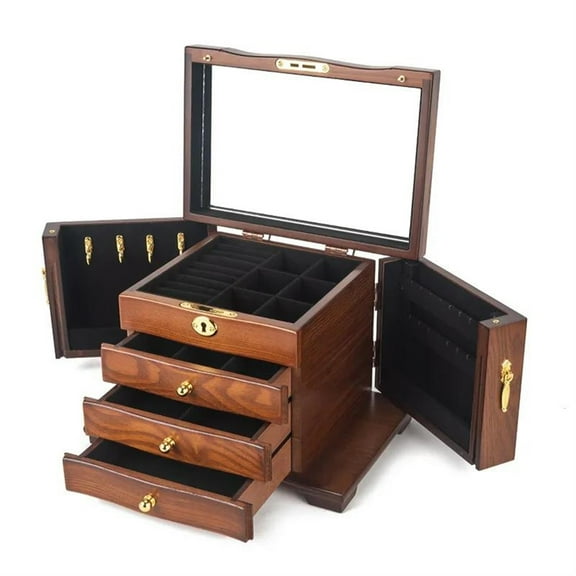 Wood Jewelry Box For Women Ring Necklace Bangles Earrings Jewelry Box Organizer Big Size Accessories Display Drawer Storage