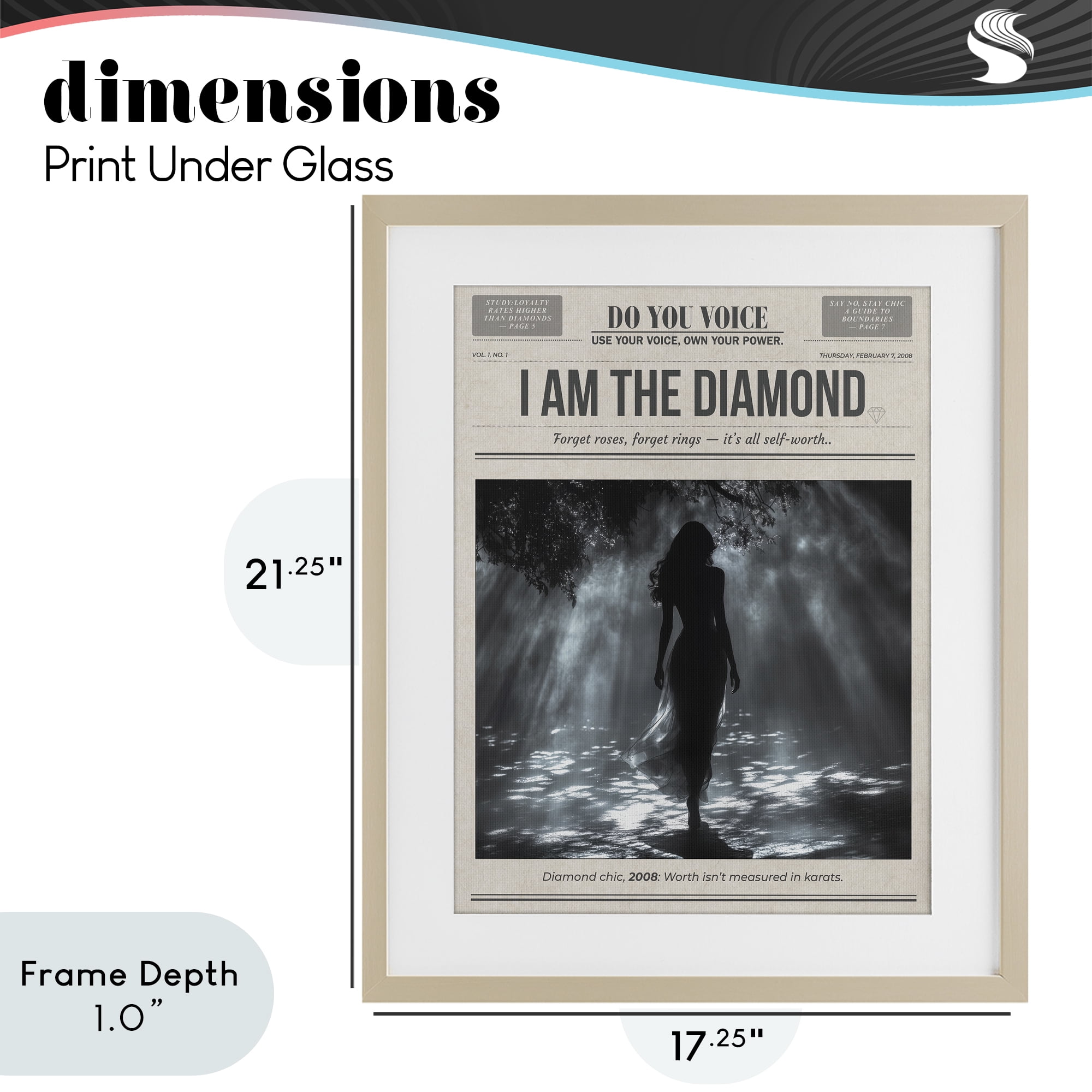 Stupell Industries Diamond Chic Newspaper Birch Framed Print Under Glass, design by A Barefoot Stylist