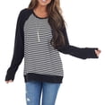 thumbnail image 4 of hgsbede Women's Round Neck Striped Long Sleeve Black Loose Pullover T-Shirt, 4 of 9