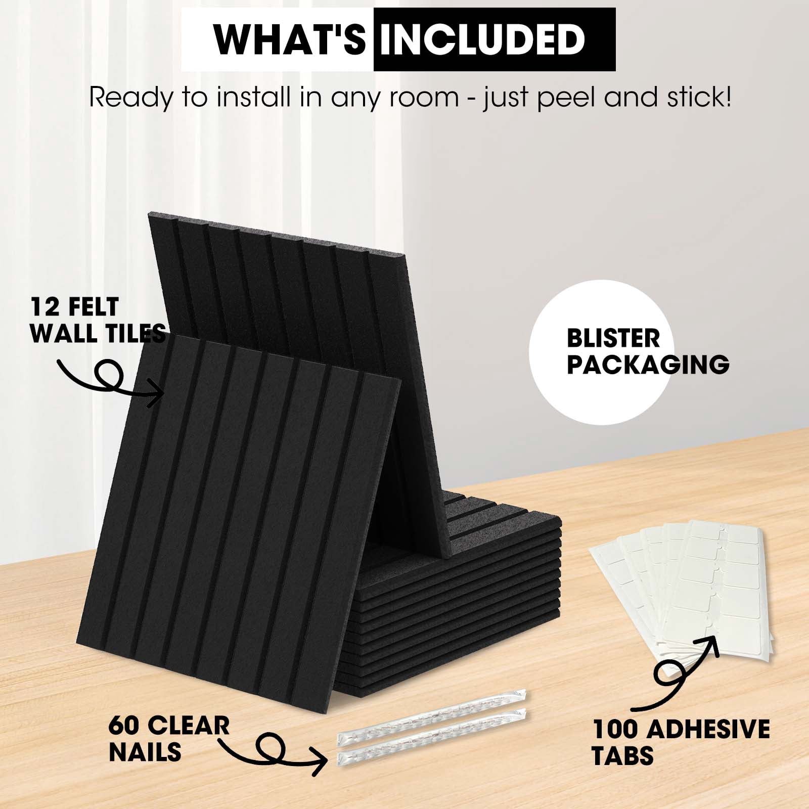 Vision Board - Cork Board for Walls, 48" x 36" | 12 Pack | Cork Board Tiles, Felt Bulletin Board, Large Corkboard, Cork Panel for Office, Felt Wall Panels, Cork Panels, Corkboard Roll (Black)