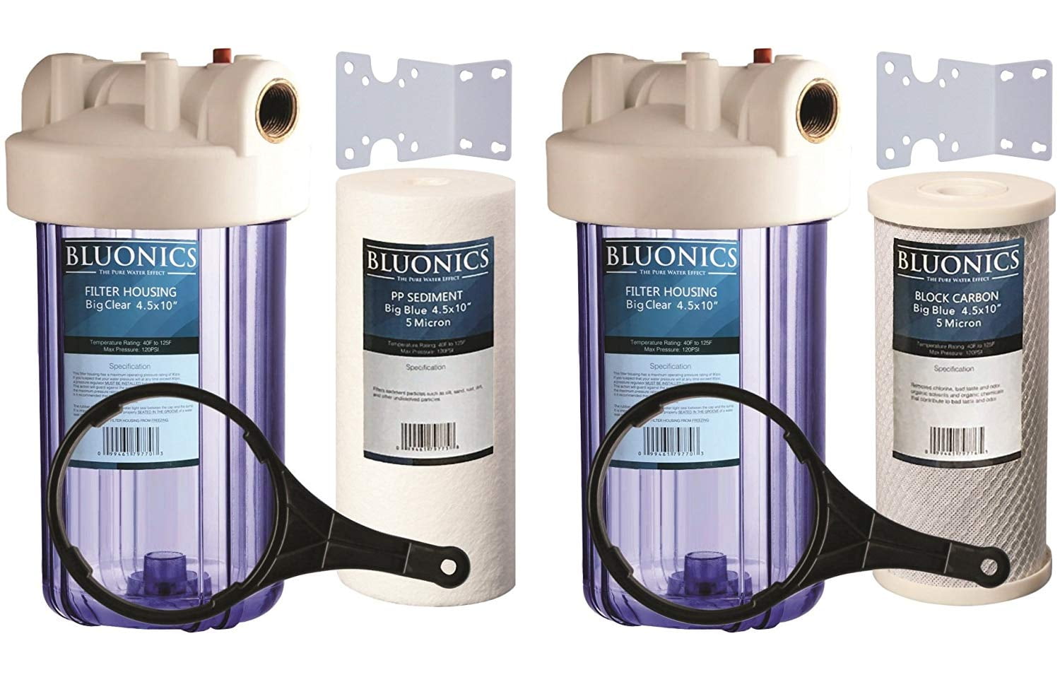 Two 10" Big Blue Whole House Sediment & Carbon Water Filters for Rust
