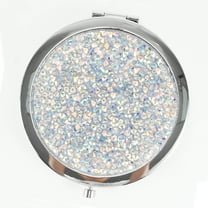 Unique Bargains 1 Pc Women Round Makeup Mirror Crystals Cosmetic Mirror for Business Travel Vacation Metal Glass Silver Tone
