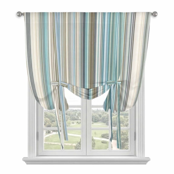 Light Blue Striped Balloon Curtains for Windows, Bedroom Curtains 54 Inch Length, Farmhouse Thin Line Modern Abstract Art Tie Up Curtains Panels Thermal Insulated Bathroom Curtains Window 42"x54"