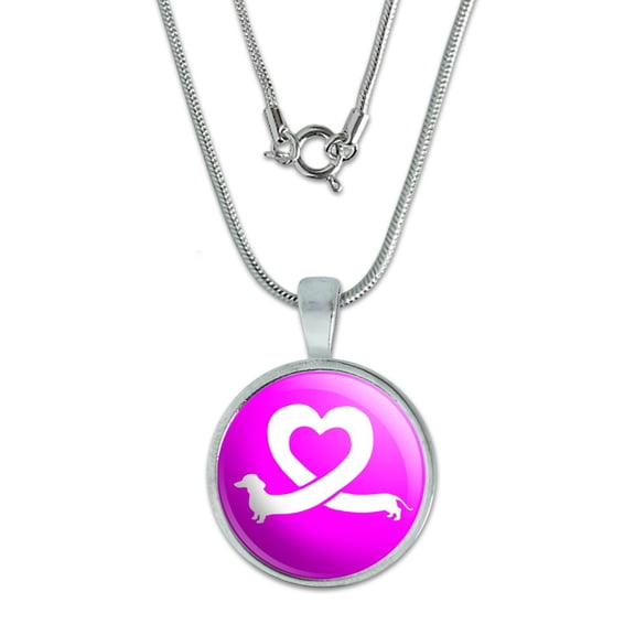 Dachshund Wiener Dog Love Heart 0.75" Pendant with Sterling Silver Plated Chain