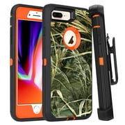 For Apple iPhone 8 Plus / iPhone 7 Plus Heavy Duty Defender Armor Hybrid Case Cover With Clip Camouflage/Orange