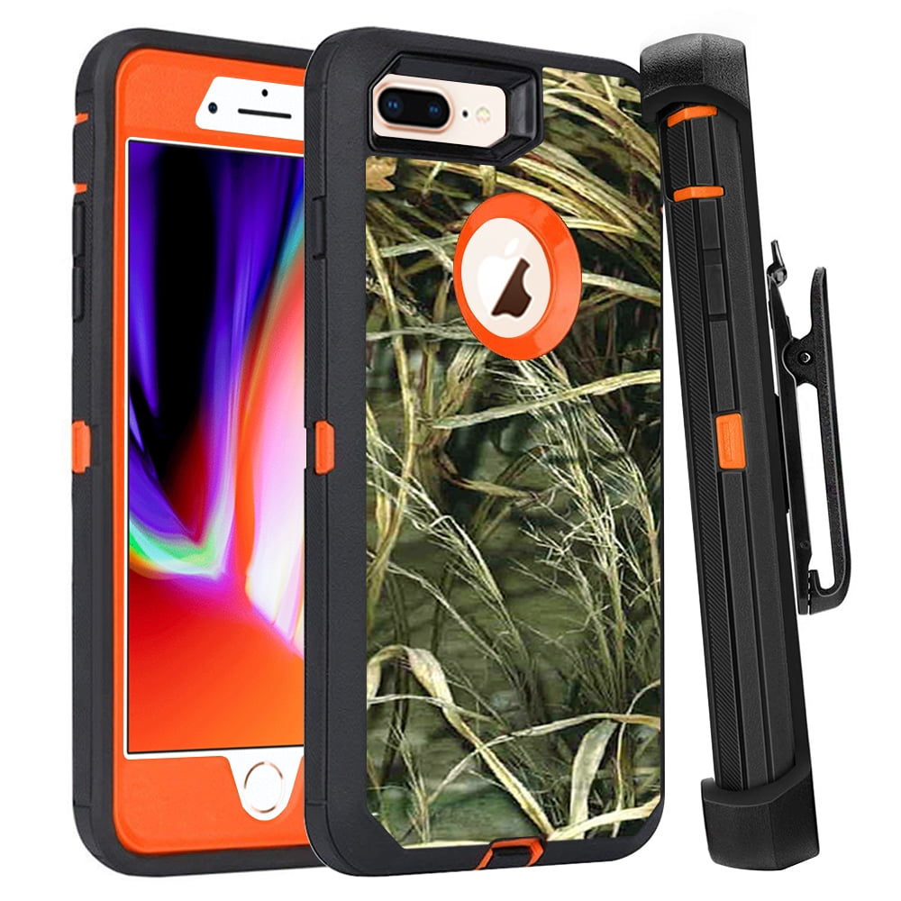 For Apple iPhone 8 Plus / iPhone 7 Plus Heavy Duty Defender Armor Hybrid Case Cover With Clip Camouflage/Orange