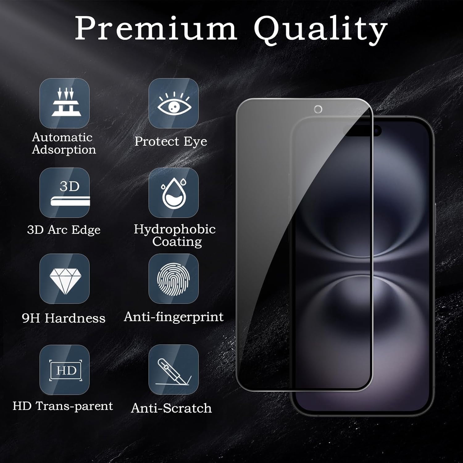 NEOYFC for Screen Protector for iPhone 17, Shatterproof Tempered Glass Accessories, Anti Spy Tempered Glass Film, Case Friendly Ultra Resistant 9H Hardness Anti-Glare HD Black -3 Pack