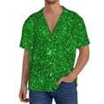 thumbnail image 3 of Balery Green Glitter Men's Casual Button Down Shirt Short Sleeve Textured Summer Cuban Beach Shirts-Small, 3 of 7