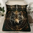 thumbnail image 2 of Manfei 3D Tribal Wolf Twin Sheet Sets for Man, Bohemian Abstract Ombre Twin Fitted Sheet, Hippie Animal Flat Sheet, Lightweight Room Decor, 3-Piece, 2 of 7
