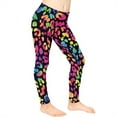 thumbnail image 3 of COEQINE Leopard Print Pink Green Girls Sport Leggings High Waist Stretch Pants Soft Tummy Control Leggings Tights, for 12-13 Years Kids Girls, 3 of 7