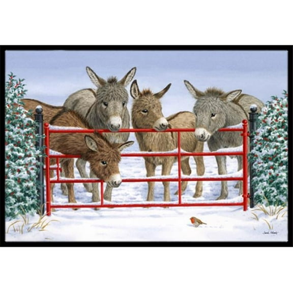 Carolines Treasures  Donkeys & Robin Indoor or Outdoor Mat- 18 x 27