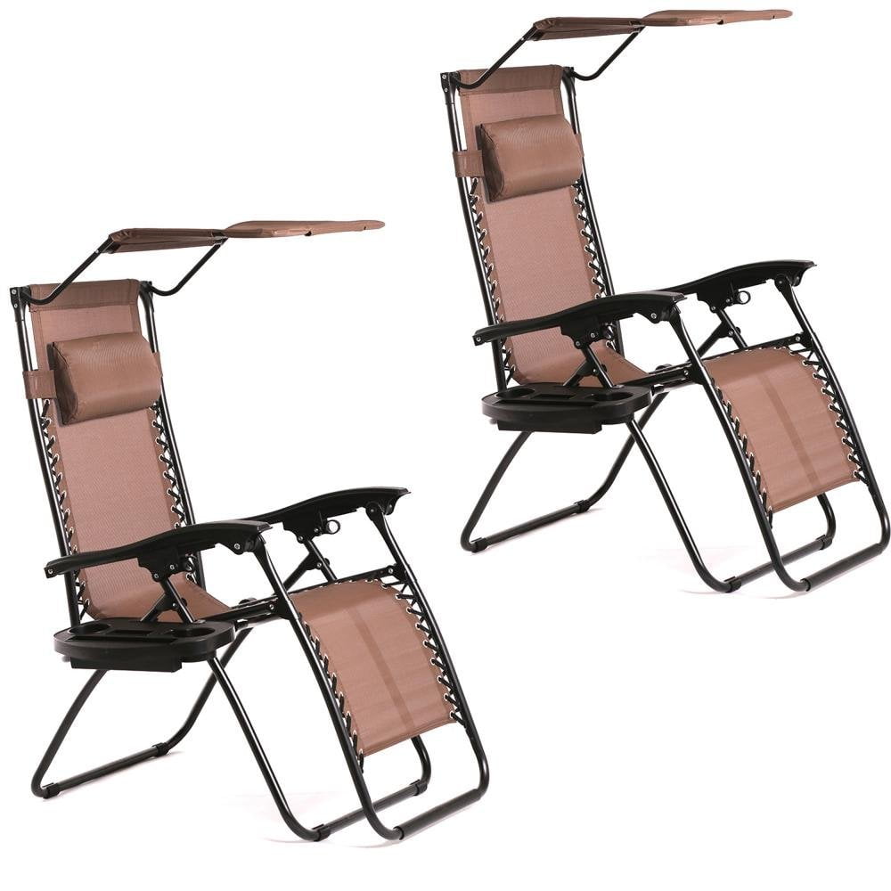 New 2 PCS Zero Gravity Chair Lounge Patio Chairs with canopy Cup Holder