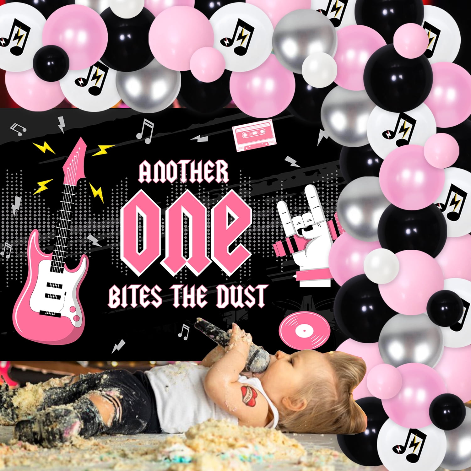 Another One Bites The Dust banner 16 inches |Rock n Roll 1st birthday Party  Notorious One Birthday Queen Theme First Birthday 90s Birthday