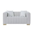 thumbnail image 2 of 62.6" Chesterfield Sofa, Modern Velvet Channel Tufted Upholstered Loveseat Couch with 2 Toss Pillows and Armrest 3 Seater Sofa with Metal Legs Accent Sofa for Living Room Office Apartment, White, 2 of 3