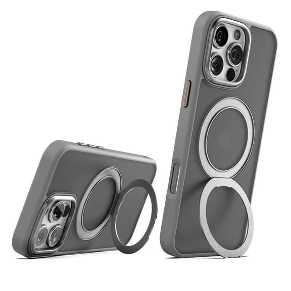 Encased Kickstand Case for iPhone 16 Pro Max (Compatible with MagSafe) 360 Magnetic Rotating Ring Stand (Metallic Gray)